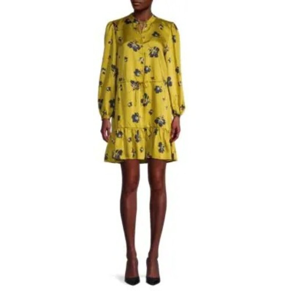Rebecca Minkoff Yellow Floral Ruffle Hem XL‎ HELEN Shirtdress